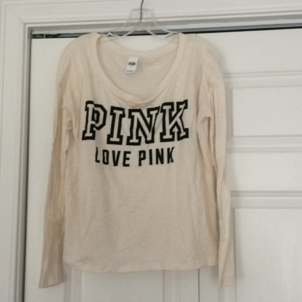 Cream colored Pink long sleeve T-shirt